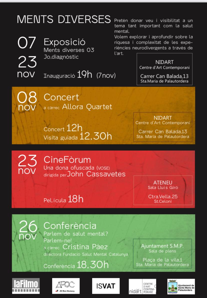 Programa d'activitats del cicle "Ments diverses" dedicat a donar veu i visibilitzar la importancia de salut mental